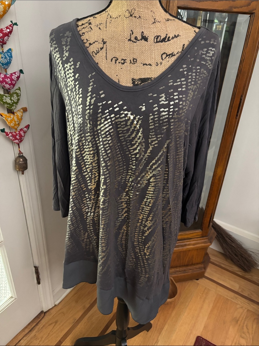 Apt. 9 Charcoal Gray Metallic-Print Long Sleeve Tunic